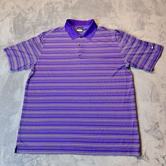 Nike Golf Dri Fit Shirt Mens XL Purple Striped Short Sleeve Polo Rugby Swoosh - Picture 2 of 14